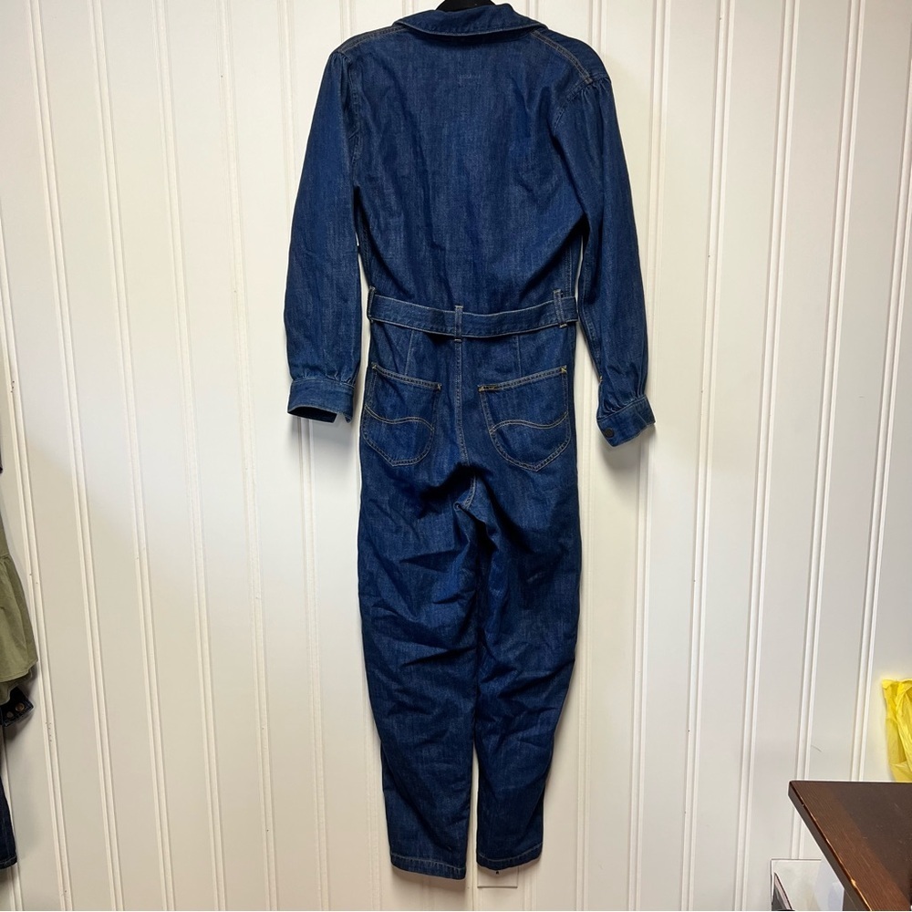 Lee Denim Jumpsuit Womens Medium Organic Cotton Pleated Overall Belted Blue NWT - Picture 5 of 6